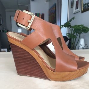 Michael Kors Cognac Leather Platform Sandal Wedges